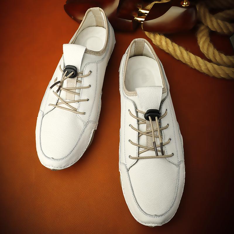 Newest Breathable Genuine Leather Shoes Men Loafers Casual Leather Soft Driving Smen'S Shoes Classic Flats Walking Lace-Up Footwear