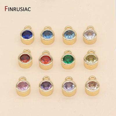 14K Gold Plated Zirconia Birthstone Pendant 12 Months Color Stone For Jewelry Making DIY Necklace Bracelet Accessories