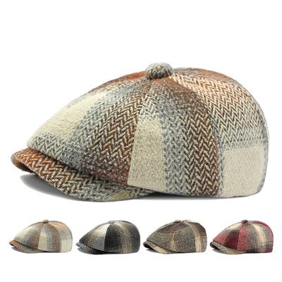 Autunno Inverno Donna Cappello ottagonale Cappello da pittore vintage britannico Ducktongue Berretto scozzese Cappello da strillone per uomo Gorras Hombre
