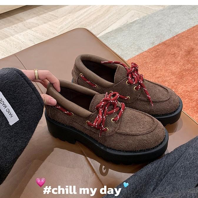 Cowhide Version~ Genuine Leather Matte Brown Loafers Women's Platform JK Small Leather Shoes Socks with Single Shoes Retro Trend