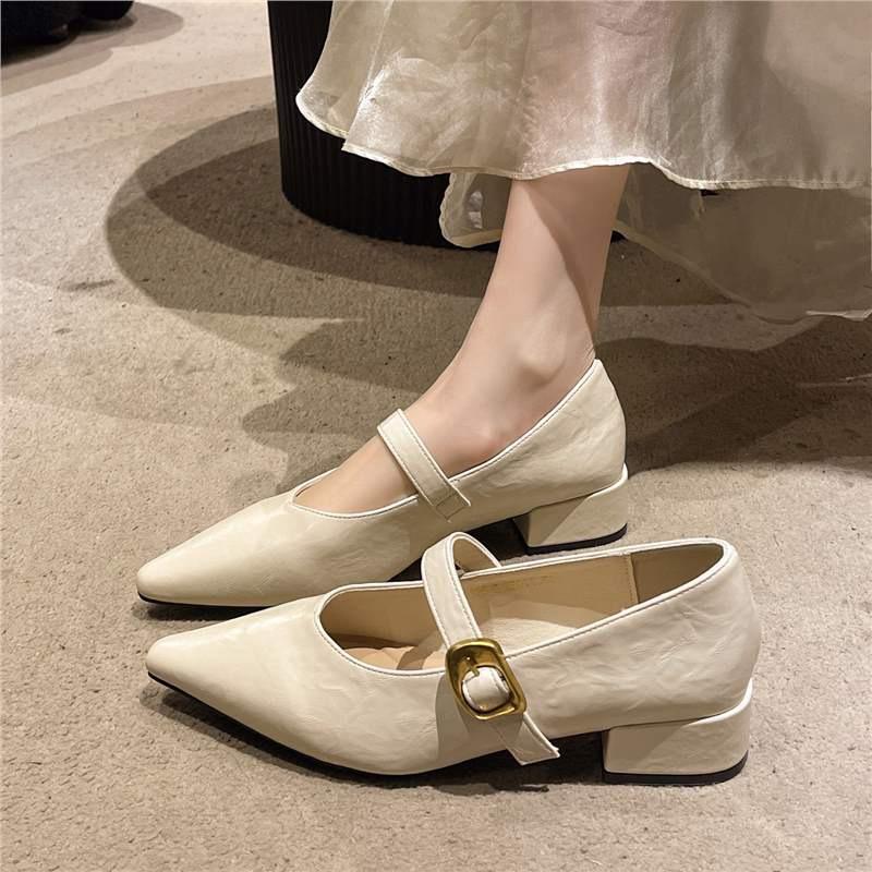Coarse heel leather single shoes women's 2025 new temperament soft sole comfortable fashion versatile niche design Mary Jane women's shoes