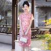 Modern Pink Embroidered Cheongsam Dress - Mid-Length Summer Style