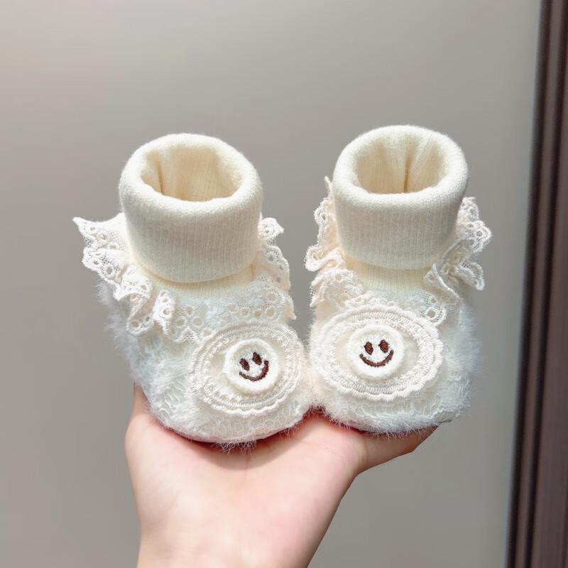 Newborn Baby Girl Soft Sole Shoe-Sock Combo (0-1 Year) - Non-Slip, Thickened, Fleece-Lined Foot Protection.