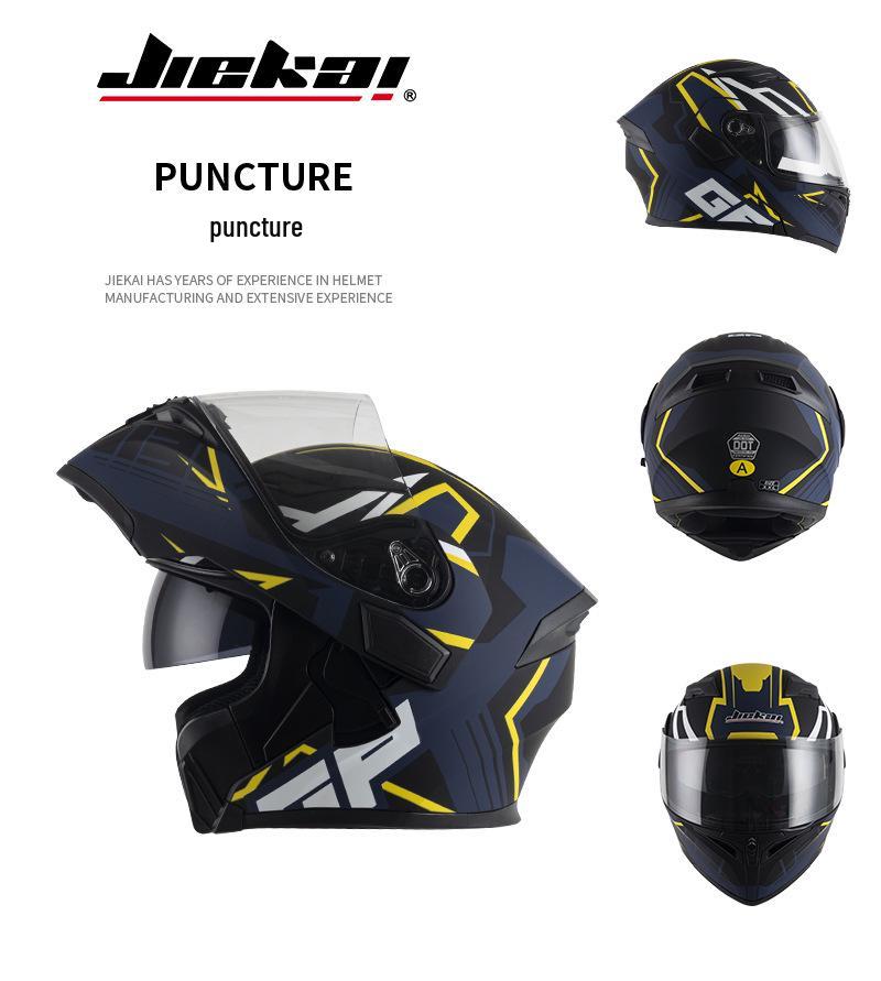 Jiekai Men's DOT Standard Flip-up Electric Motorcycle Helmet with Double Visor, All-Season Safety Gear