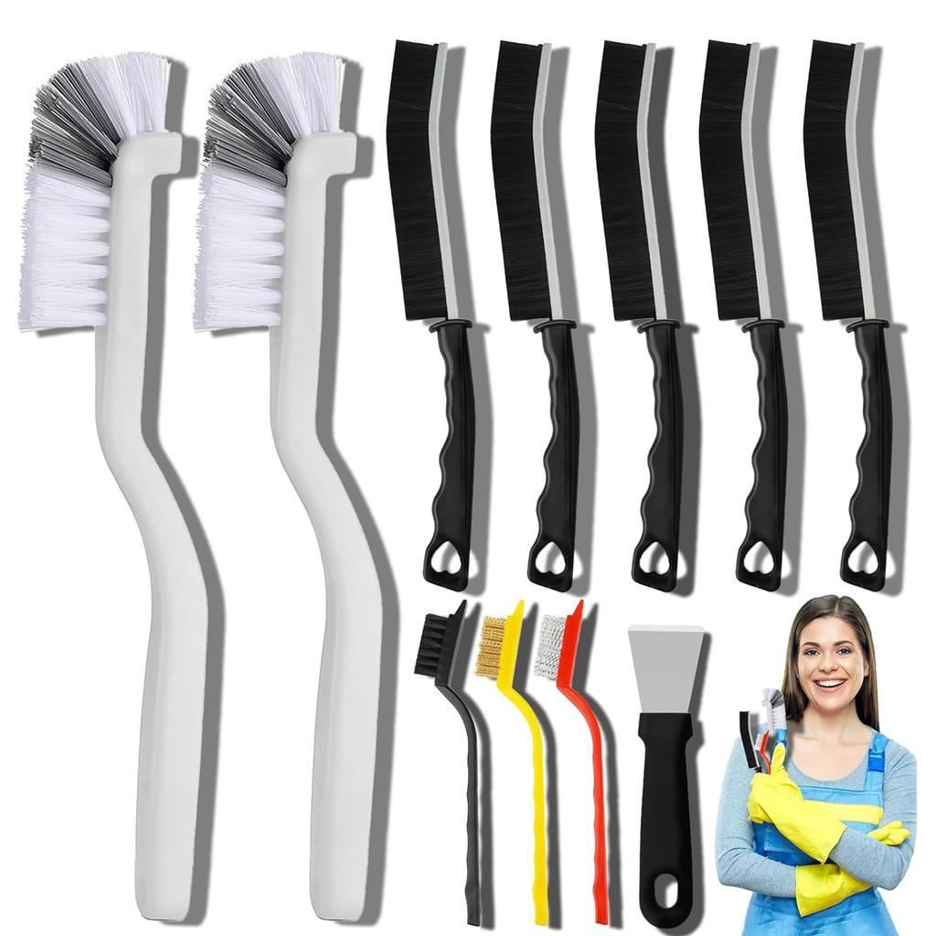 11pcs Crevice Cleaning Brush Set Detailed Scrubber Brush with Scraper for Cleaning Welding Slag and Rust