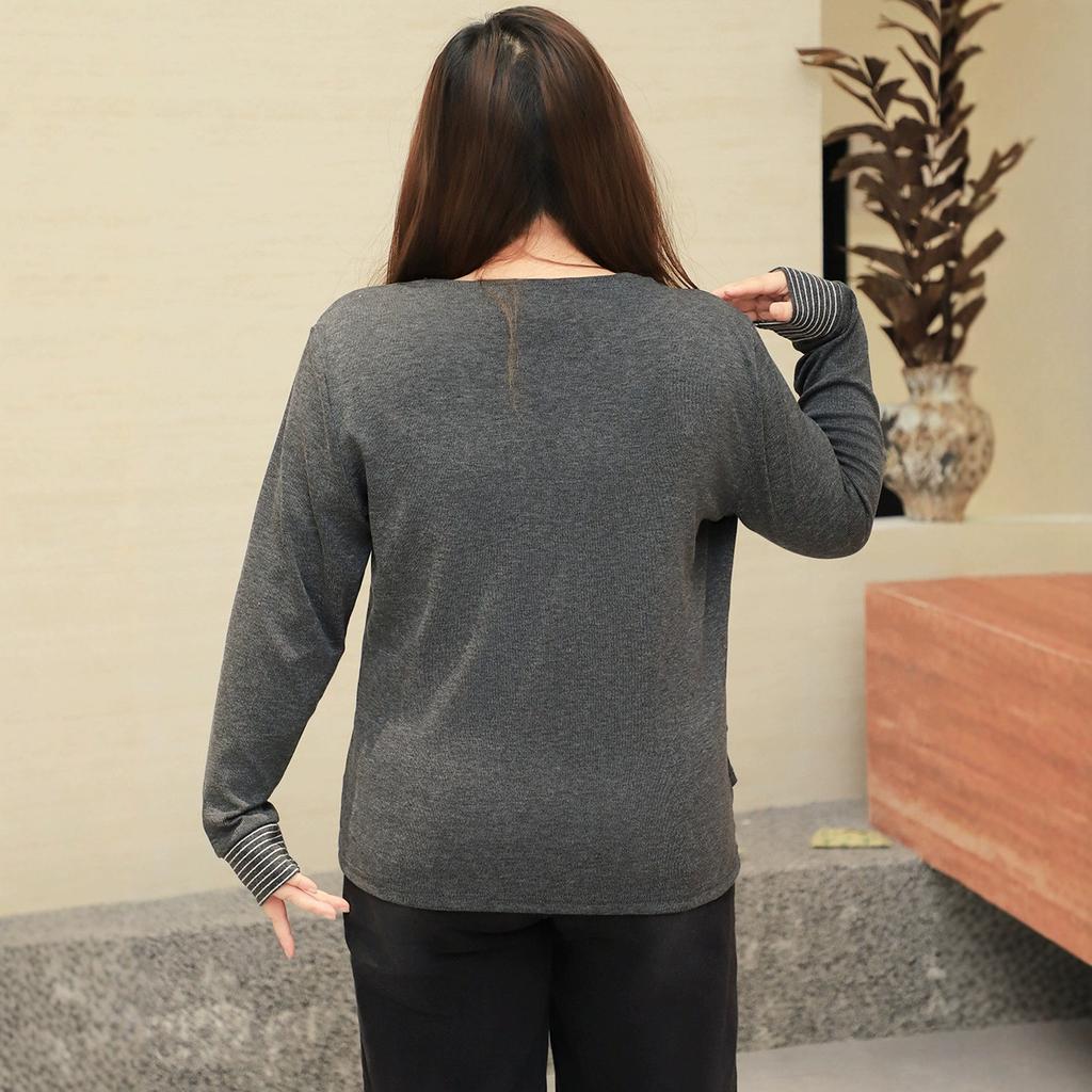 Plus Size Women S Striped Patchwork Long Sleeve Mock Two Piece Top