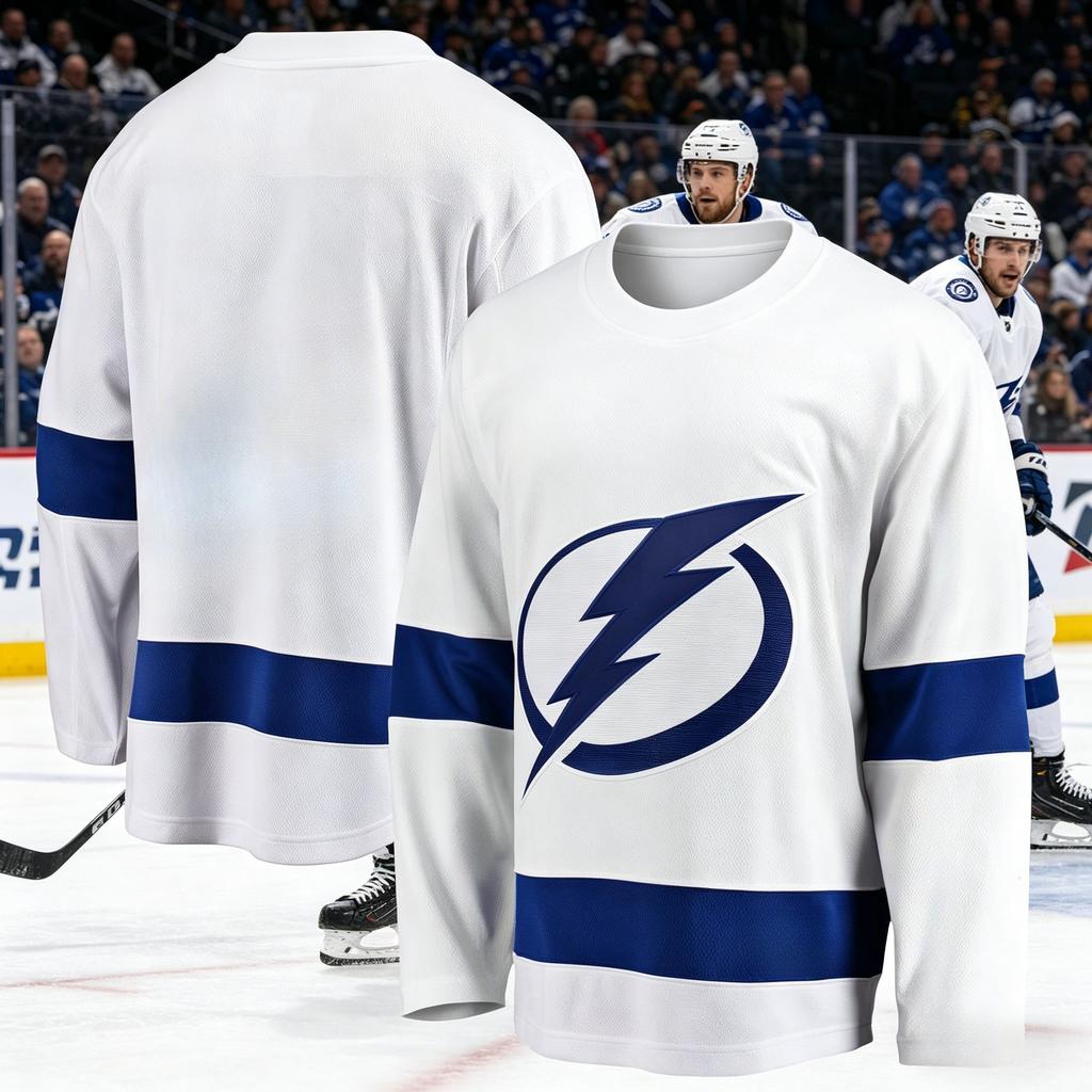 Ice Hockey Training Jersey Lightning Team Fan 3D Print White Breathable Sport Jersey Long Sleeves V-Neck T-shirt