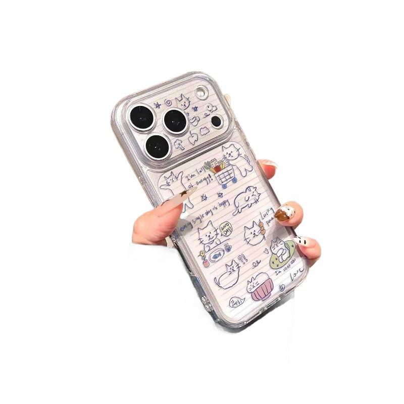 Line cat is suitable for Apple 17promax mobile phone case 14 15 16 soft case 13pro fine hole XS transparent.