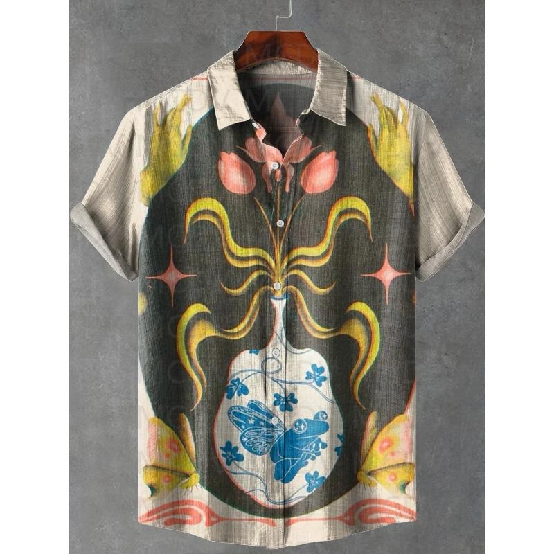 Deep Sea Octopus Art Print Lapel Casual Hawaiian Shirt Printed Style Short Sleeve Casual Shirt Men's