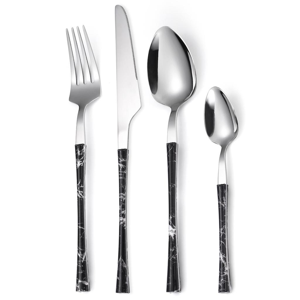 Golden Stainless Steel Cutlery Set Four-piece Plastic Handle Household Knife Fork and Spoon Creative Kitchen Hotel Supplies.