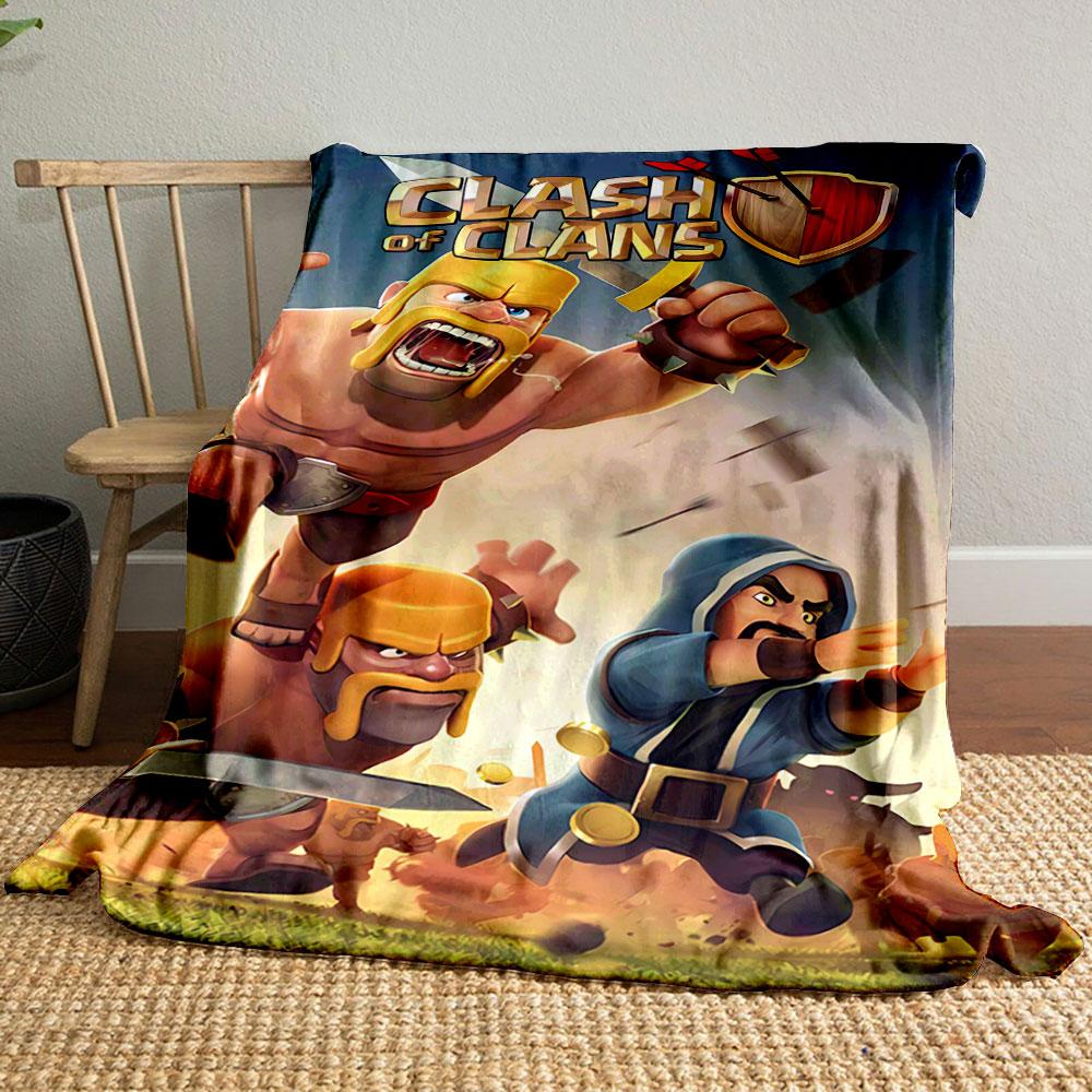 Dynamic battle-themed artwork with characters and weapons in action. for all seasons blanket lunch break throw gift