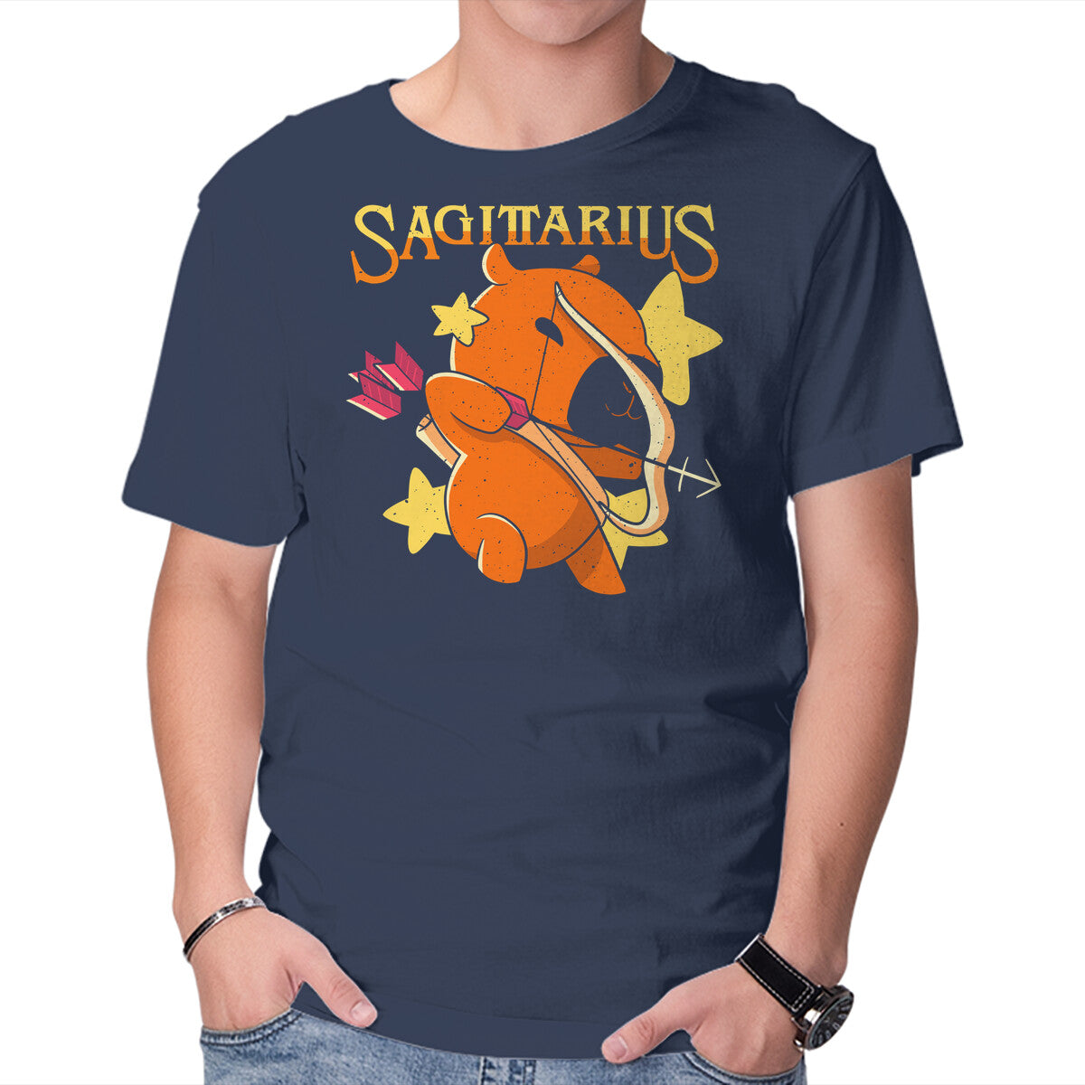 Unisex Crew Neck T-Shirt Capybara Sagittarius Graphic Short Sleeve Casual Tee S