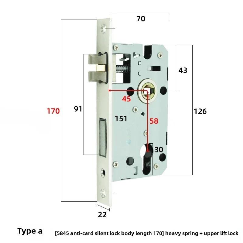 58mm Series Silent interior door Lock Body, Indoor Wooden Door Lock parts Lock Set A5845-170