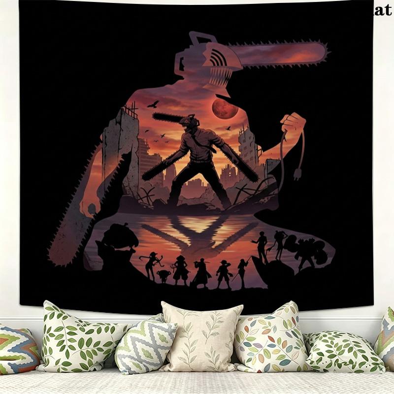 Chainsaw Man Wall Tapestry Aesthetic Wall Hanging Printed Fabric Blanket Decorative Tapestries For Bedroom Living Room Home Decor