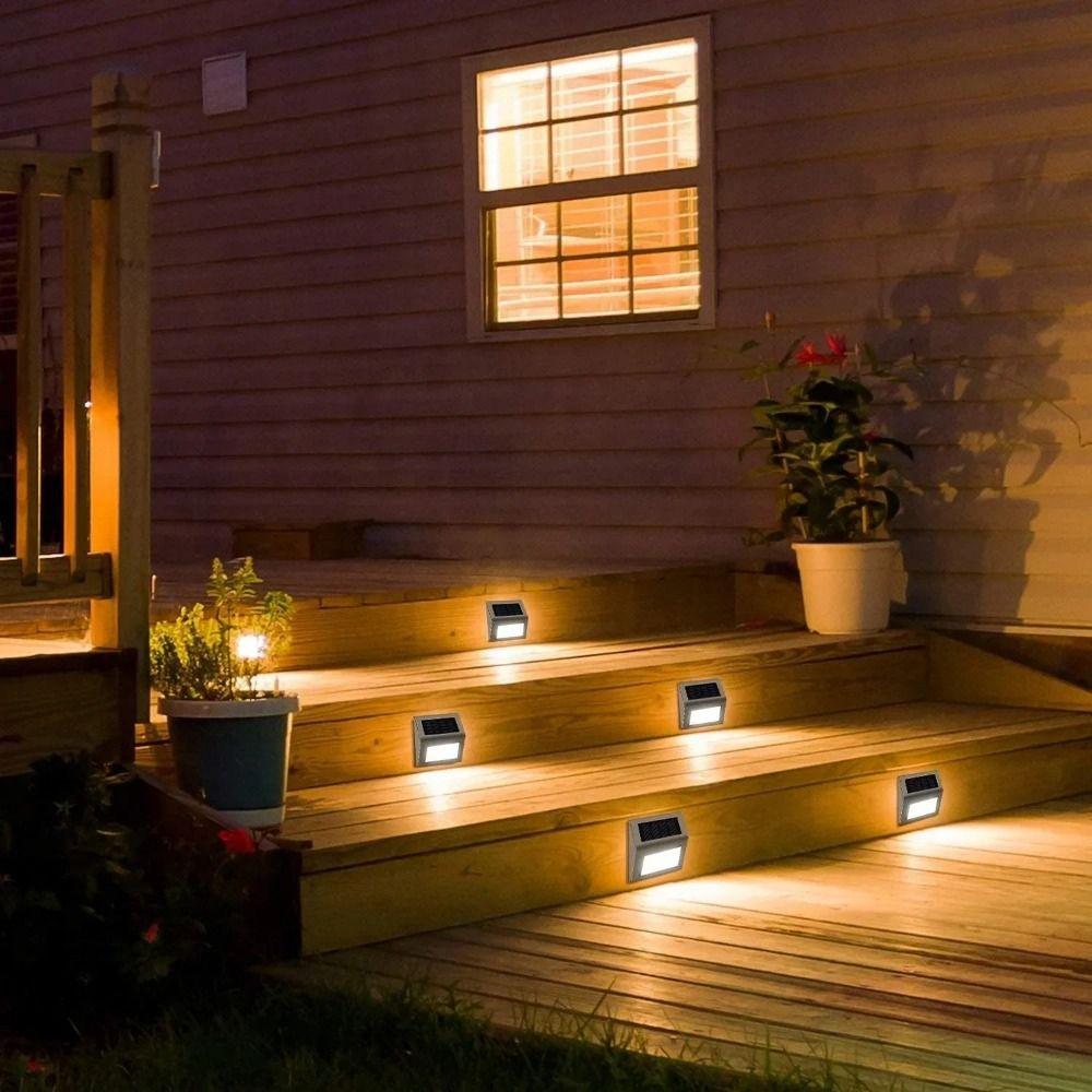 2Pcs White/Warm Light Stainless Steel Stair Lamp Energy Saving Solar Deck Lights  Fence Wall
