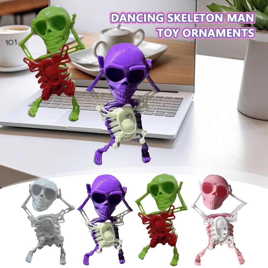 Funny Plastic Wind-up Dancing Skeleton Toy No Need Battery 3D Printing Creative Skeleton Toy Desktop Ornament Home Decor Gifts