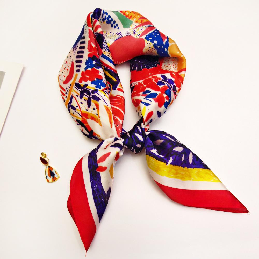 Small 70cm Sunflower Print Silk Satin Square Scarf for Women - Versatile and High-End Accessory