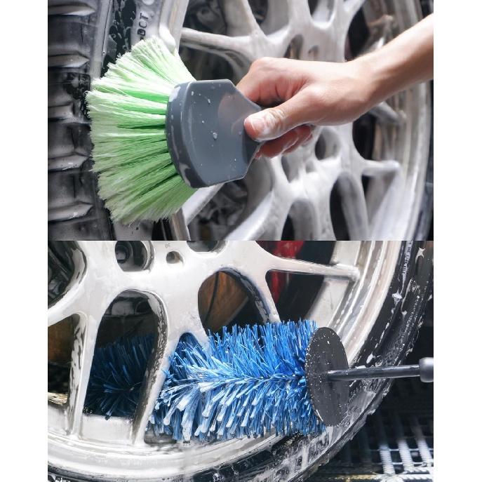 Car Wheel Cleaning Kit: Wheel And Rim Flagged Tip Brush, Bendable Barrel Brush, Wheelie Mitt, Scratch-Free Detail Brush For Rims & Tires - Durable &