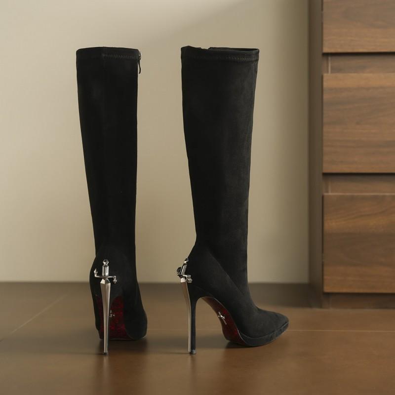 2026 Womens Pointed Toe Stiletto High Boots Patent Leather Long Winter Fall Slim Elastic Fashion