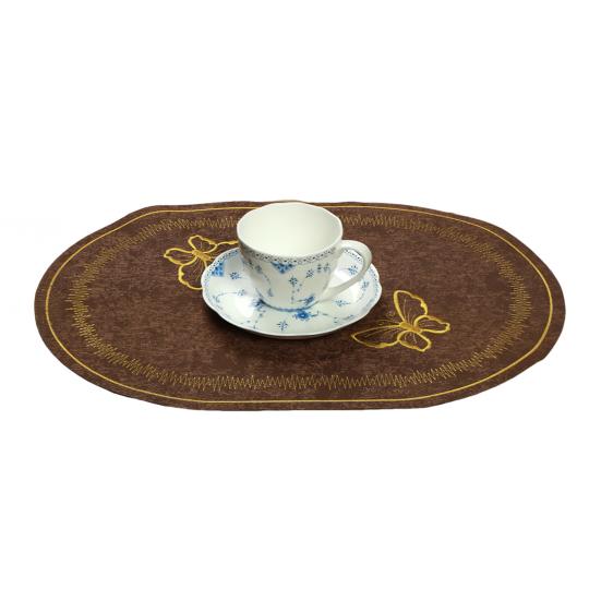 Linen Placemat Embroidery Butterflies Pattern Oval Heat-Resistant Stain-resistant Placemat Dining Accessories