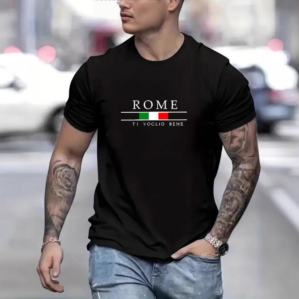 Men's T-shirts New Letter Print Pattern Short-sleeved Base Coat Round Neck Sweatshirt