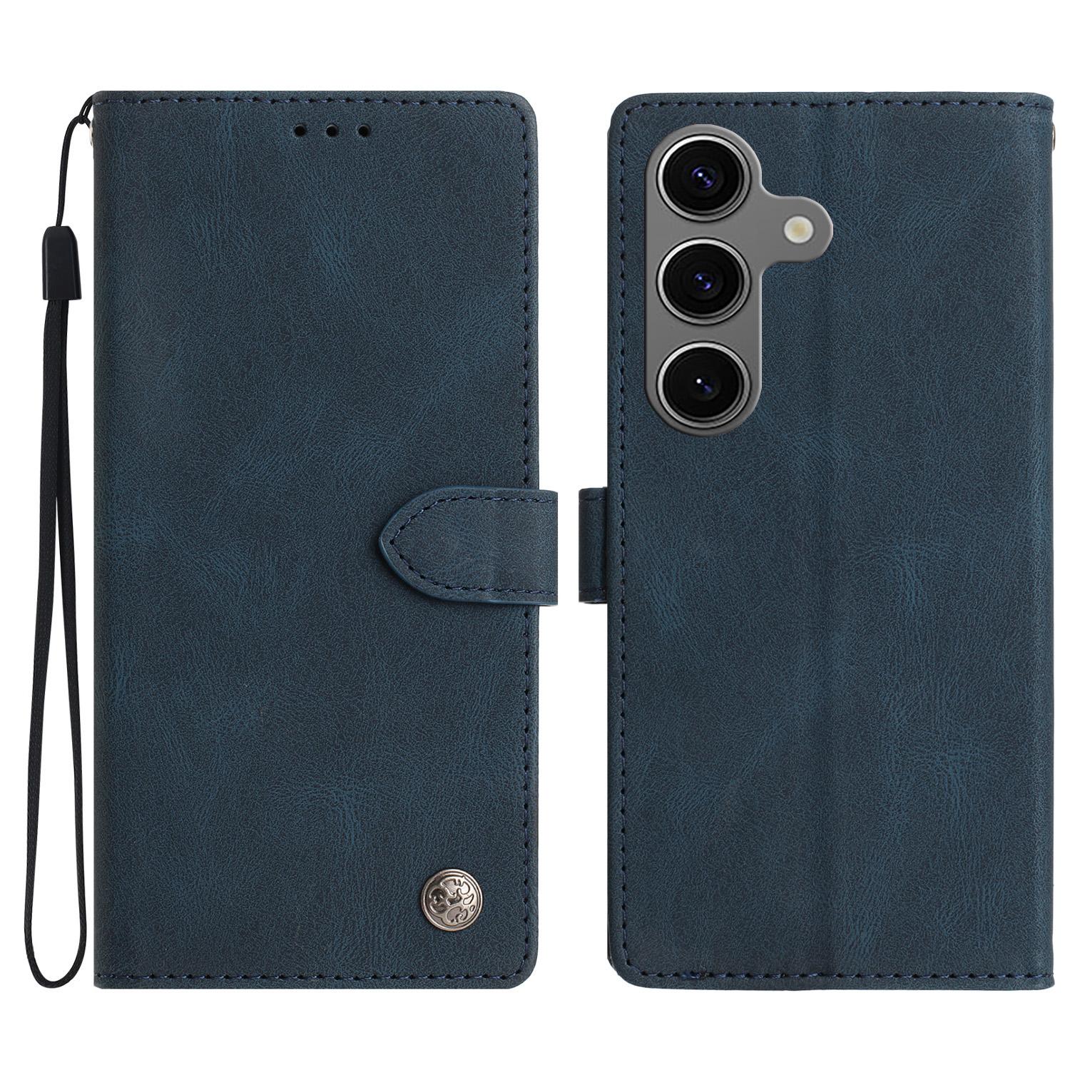

For Samsung Galaxy S25+ Leather Case Solid Color Phone Wallet Cover Blue