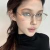 Korean Rimless Anti Blue Light Glasses Unisex Silver Fashion Intellectual Square Frame Clear Lens Computer Reading Eyewear