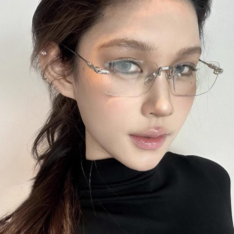 Korean Rimless Anti Blue Light Glasses Unisex Silver Fashion Intellectual Square Frame Clear Lens Computer Reading Eyewear