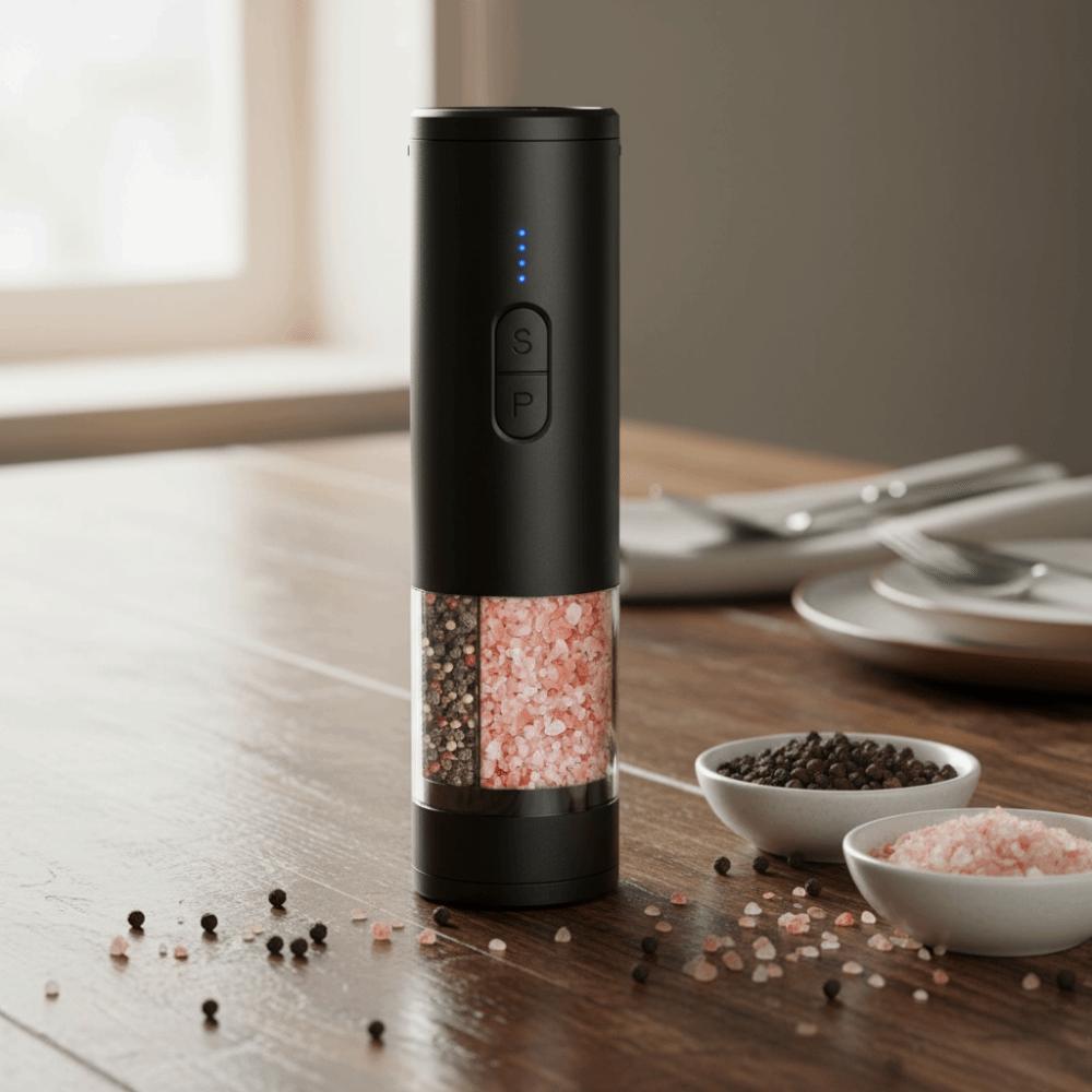 Dual Chamber Electric Pepper Salt Grinder Adjustable Burr Kitchen Spice Grinding Bottle  Cooking