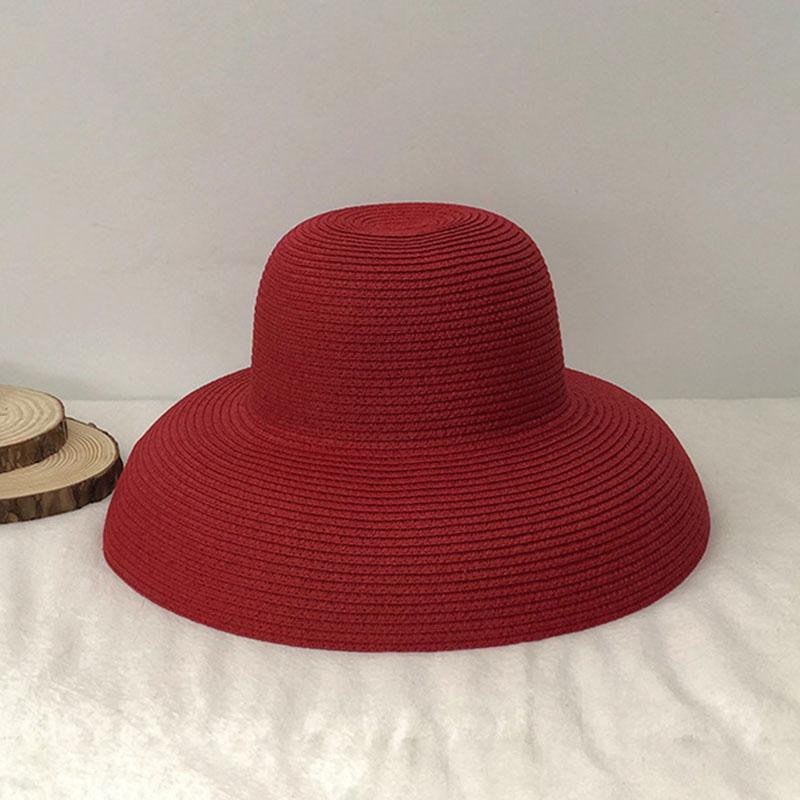 Cloche Women Summer Hat Plain Straw Hats Bucket Hat Breathable Wide Brim UV Protection Beach Cap Seaside Travel Hat