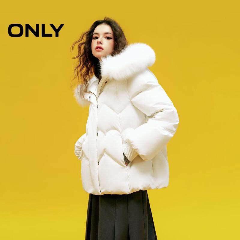 Only Women's Heart Quilted Hooded Down Jacket with Fox Fur Trim