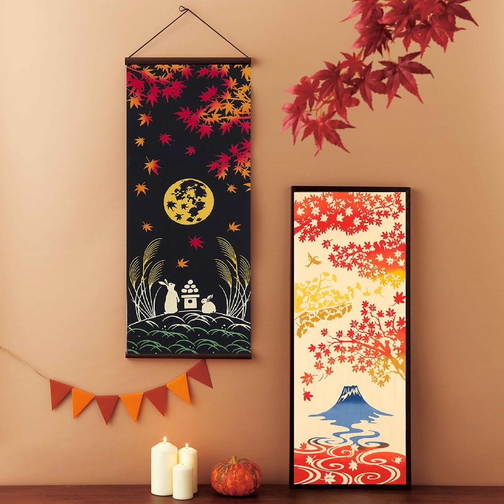 Miyamoto Handtuch Miyamoto Kenema Tenugui Hand Herbstblätter Ernte 35 x 90 Hergestellt in Japan Chū-gefärbtes Handtuch, Mond, ca.. cm,