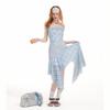 UNIFREE Blue Chiffon Camisole Dress with Plaid Patchwork