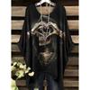 Camiseta para Mujer Estilo Gótico Bohemia Estampado de Calavera Dobladillo Irregular Holgada Cuello Redondo Manga Corta Oversize Y2k