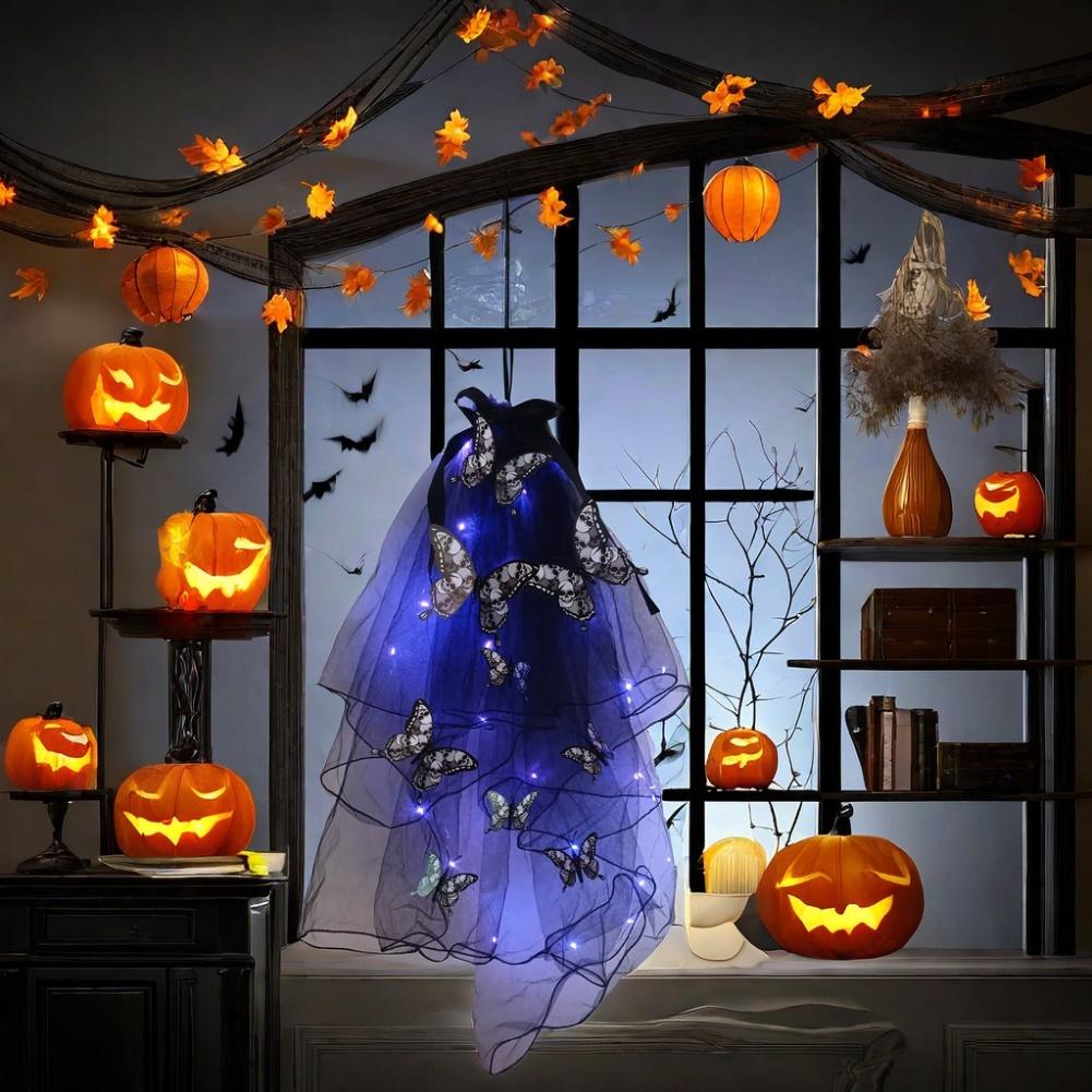 

LED Illuminated Butterfly Yashmak Hanging Wall Decoration with Embroidered Details for Halloween and Themed Spooky Events