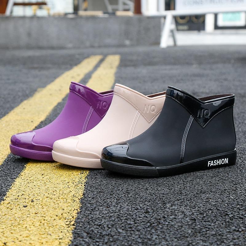 Fashion waterproof shoes women's rain shoes short tube shallow mouth outside wear kitchen work rubber shoes overshoes summer women's