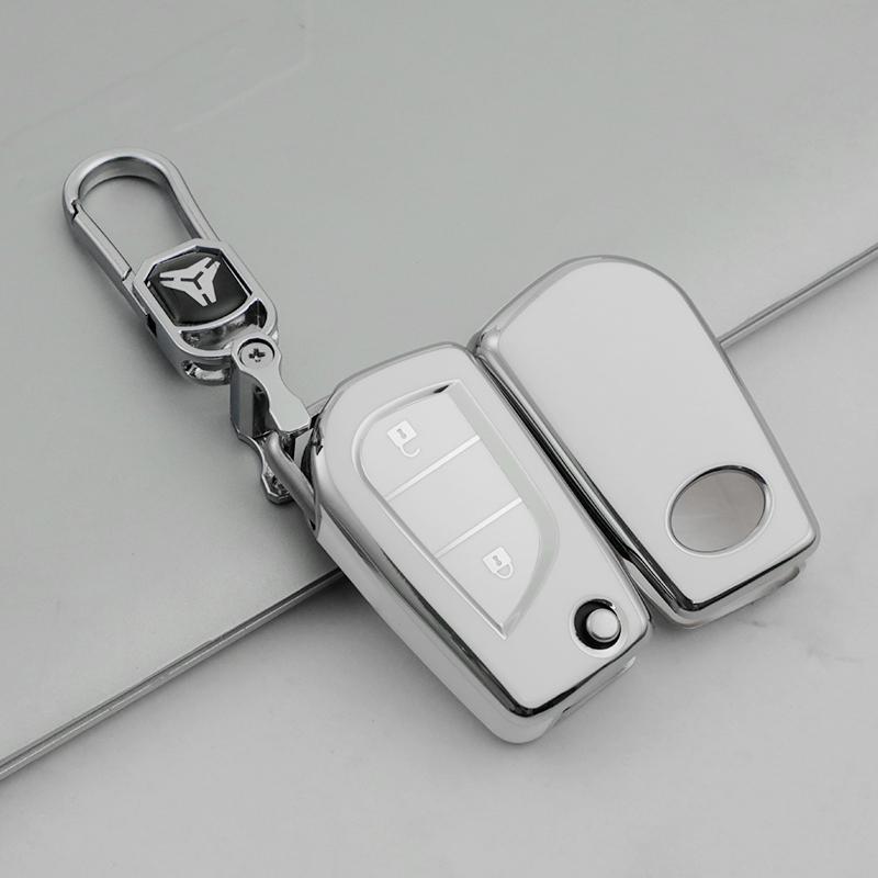 Premium Soft TPU Car Key Case Cover Shell for Toyota COROLLA Camry LEVIN REIZ Highlander RAV4 Fold Key Rings Keychain Bag