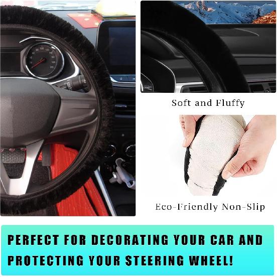 Ziciner Elastic Fuzzy Steering Wheel Cover, 15'' Soft Steering Wheel Protector For Warm Winter, Anti-Slip Fluffy Car Wheel Covers, Universal Car