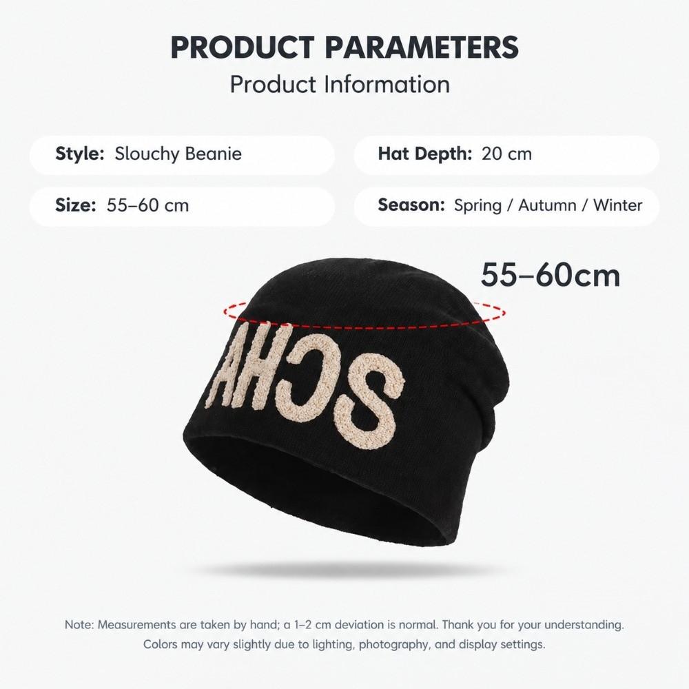 Warm Thick Knitted Fall Winter Hat Large Head Size Embroidered Letter Cap For Women