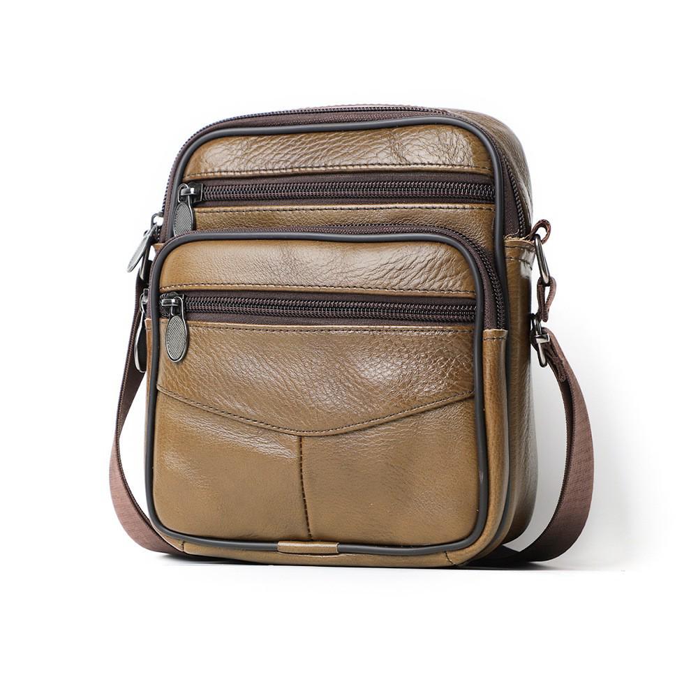Men's Genuine Leather Vertical Crossbody Messenger Bag