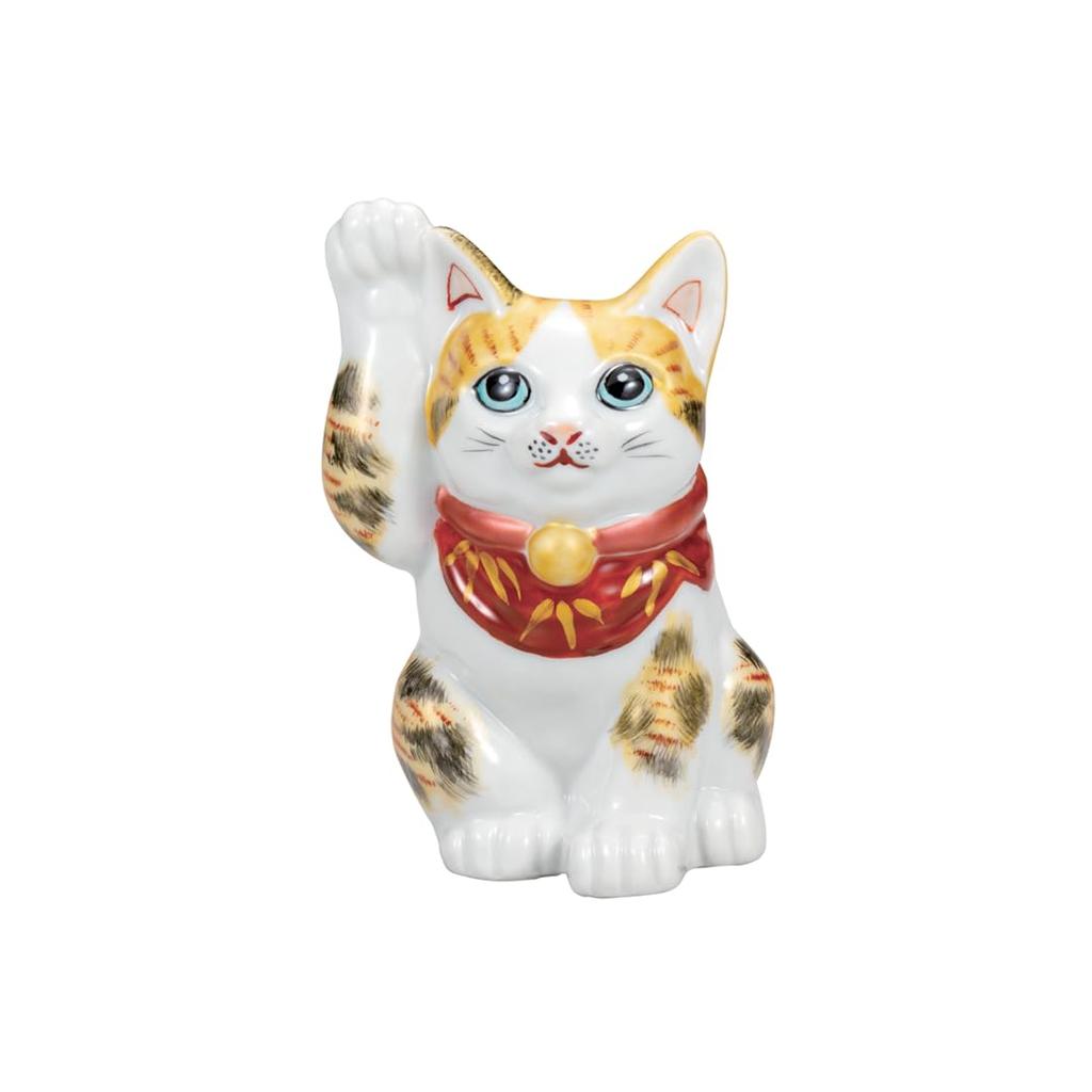 Kutani Ware Iwataya (Kutaniyakiiwataya) No. 4 Maneki-neko (Lucky Cat) with Gold Tricolor K8-1471