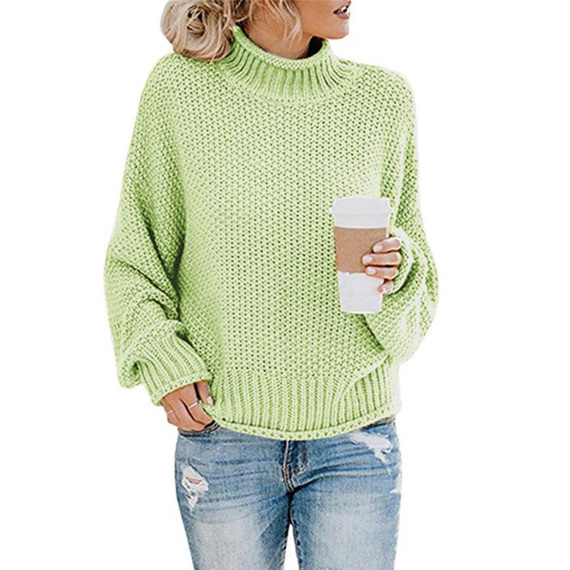 Women's Thick Yarn High Neck Pullover Sweater - 2019 Autumn/Winter Knitwear Collection for European and American Fashion.