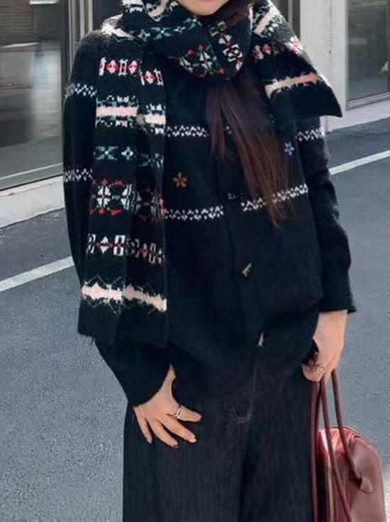 Korean Style Soft Knit Cardigan for Women - Fluffy Horn Button, Retro Embroidery, Lazy Style Sweater for Autumn/Winter