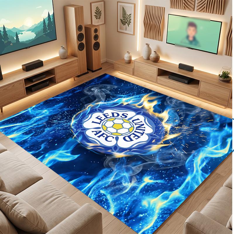 Leeds United Football Print Crystal Velvet Rug, Comfortable Water Absorbent Non Slip Indoor Floor Carpet