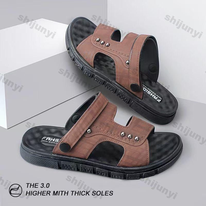 Fashion Men's Slip on Slippers 2025 Summer New Non Slip Soft Sole Casual Flat Shoes Fashion Breathable Comfortable Outdoor Beach Sandals