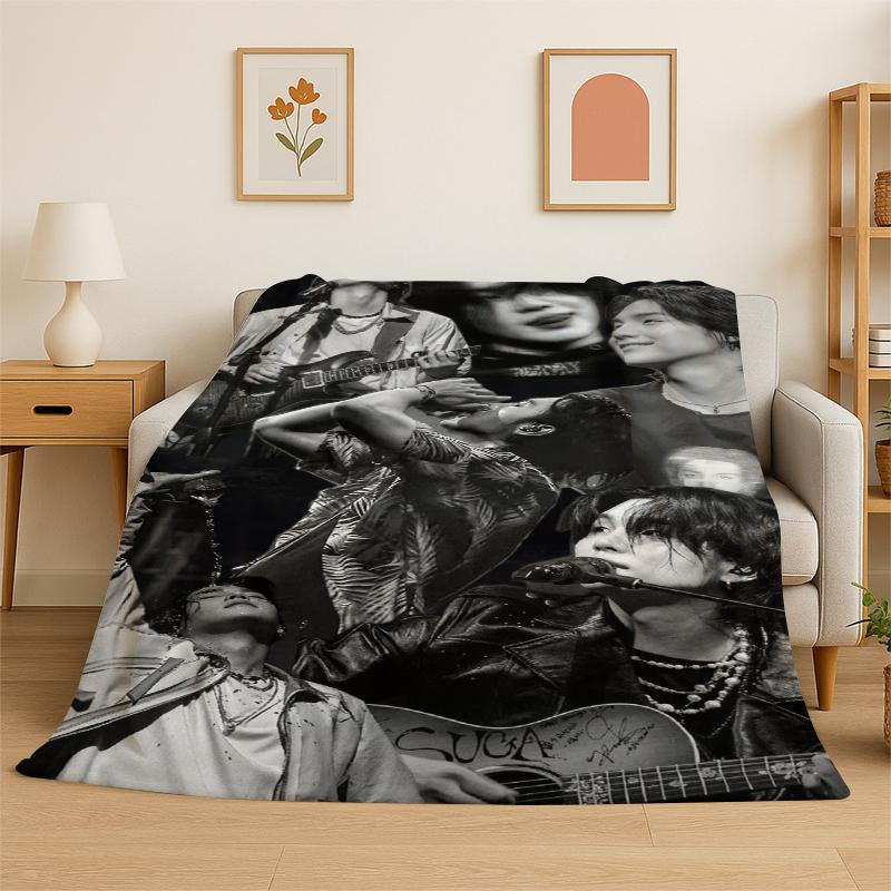 Kpop B-BTS SUGA Agust D Yoon Gi Flannel Blanket Soft Warm Throw Blanket for Bedroom Living Room Bed Travel Camping Picnic Gift