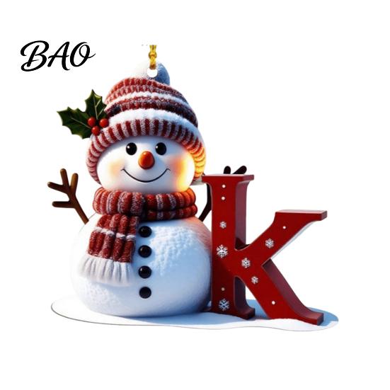 Acrylic Holiday Keepsake Gifts 2D Snowman Christmas Ornaments, Personalized Letter Ornaments for Tree, Unique Souvenirs Initial Ornament, Ornament DIY