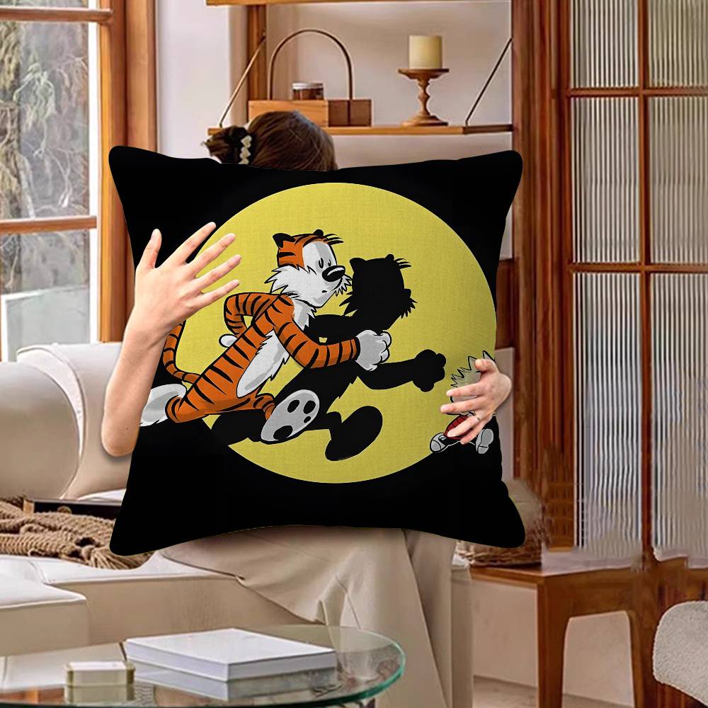 Book CCalvin and HHobbes Pillow Covers Cartoon Sofa Decorative Home Doublesided Printing Short Plush Cute Cushion Cover