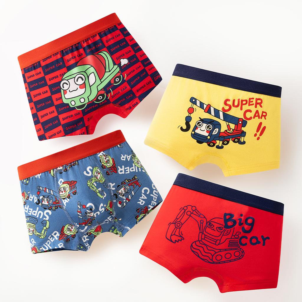 4 Pezzi/Set Biancheria Intima Bambini Ragazzi Cotone Boxer Corti Bambini Cartone Animato Auto Slip Bambino Boxer Traspiranti Slip