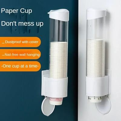 Dispensador de vasos de papel desechables, portavasos de plástico para dispensador de agua, estante de almacenamiento de tazas automático montado en la pared, contenedor de tazas